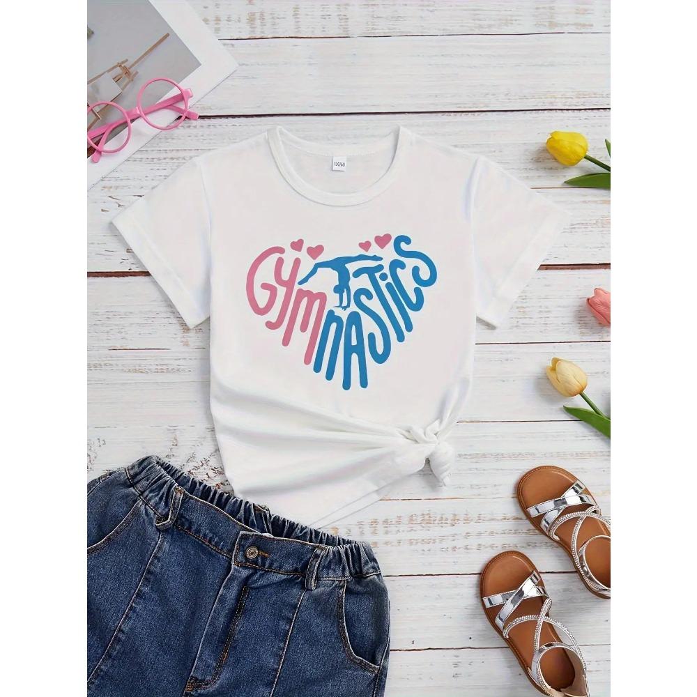

Women S Gymnastics-Themed Short Sleeve Fit Crew Neck Top with Gymnast Silhouettes Apparatus Print Breathable S