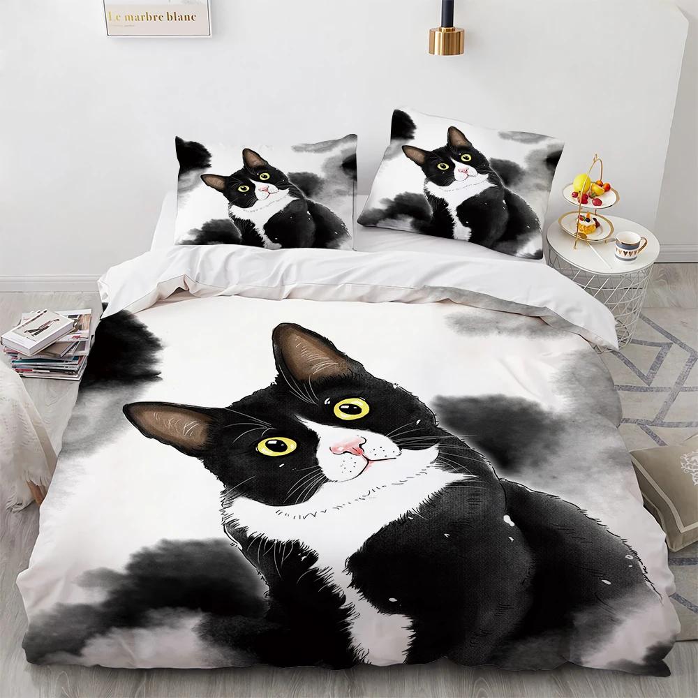 Watercolor Cat Duvet Cover King Queen Pet Kitty Bedding Set For Teens Adults Blue British Shorthair 2/3Pcs Polyester Quilt Cover