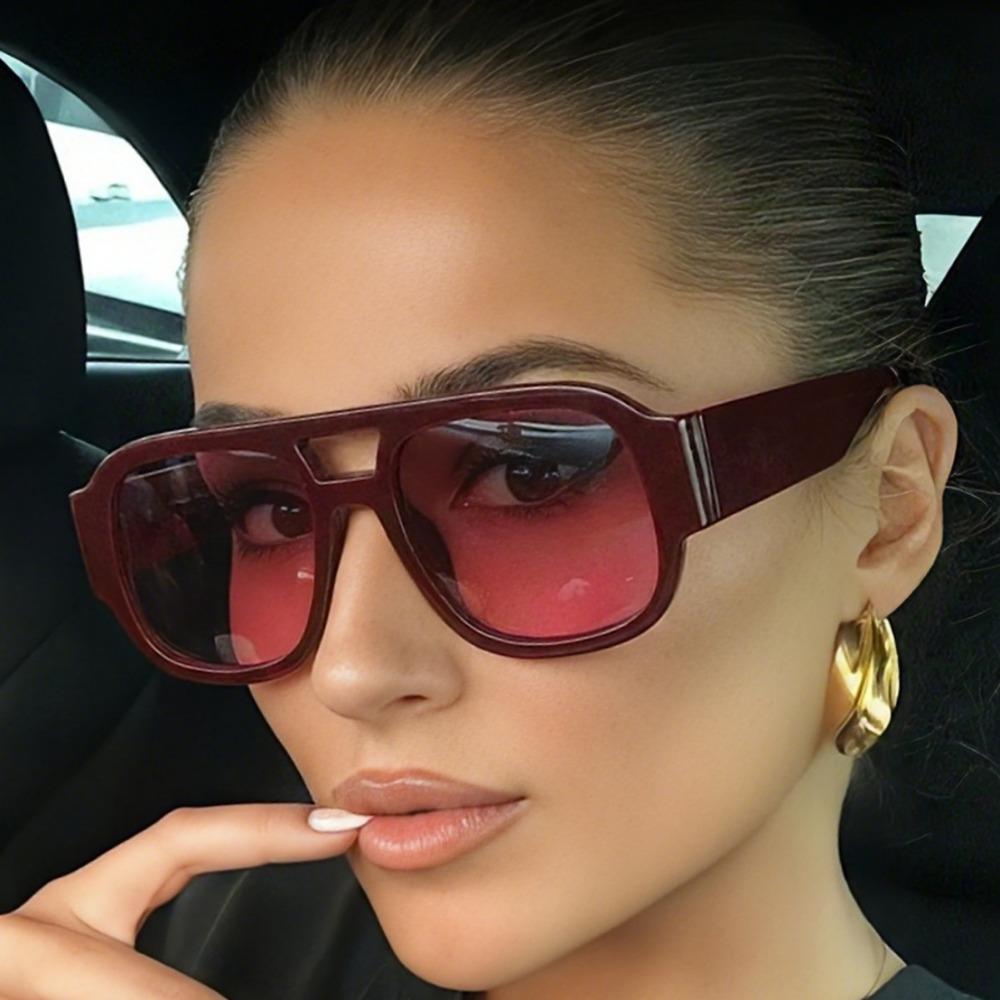 Fashion Big Frame Double Beam Sunglasses Female High-end Sense of European and American Classic Sunglasses Driving Sunscreen Sunglasses