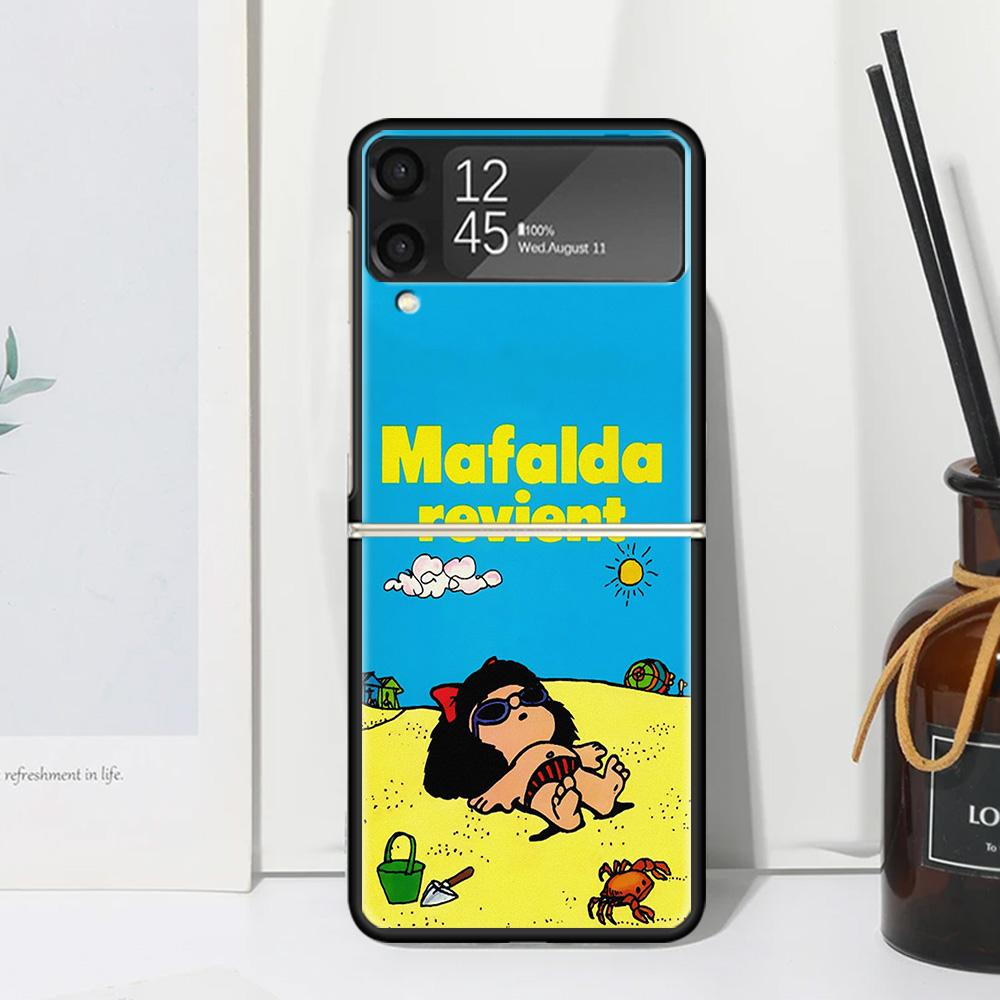 Mafalda Cartoon Phone Case For Samsung Galaxy Z Flip 7 Flip7 Zflip 6 Flip6 5 Flip5 4 Flip4 3 Flip3 5G Fundas Black Cover Galaxy