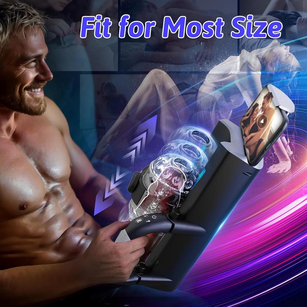 Male Masturbators Adults Sex Toy for Men Hands Free Pocket Pussy with Thrusting Distance Automatic Masturbators with Foldable Handle Blowjob Machine
