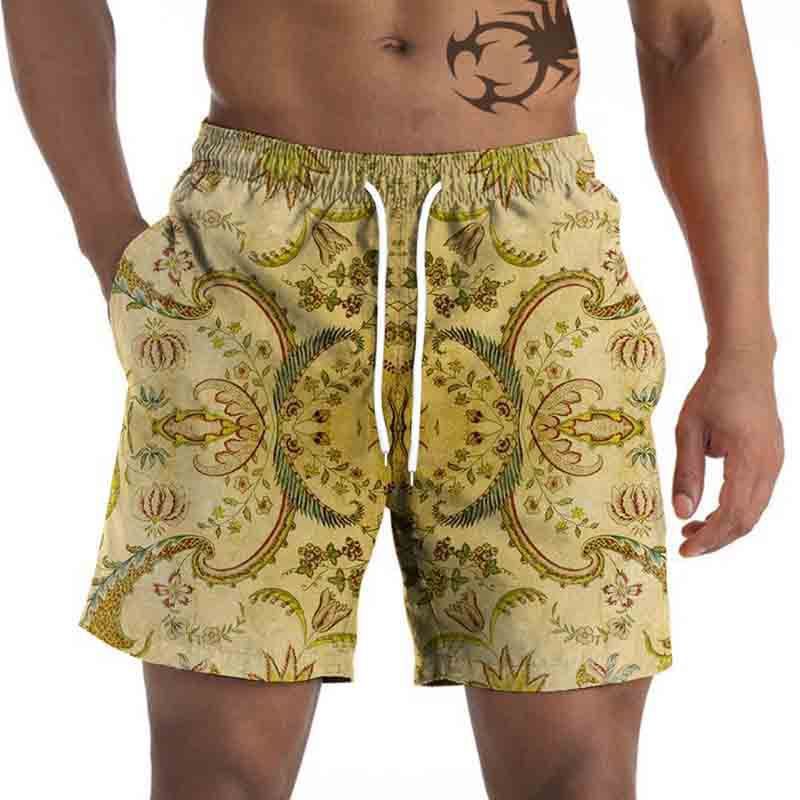 Men's Summer Casual Beach Shorts Palm Tree Print Quick Dry Drawstring Waist