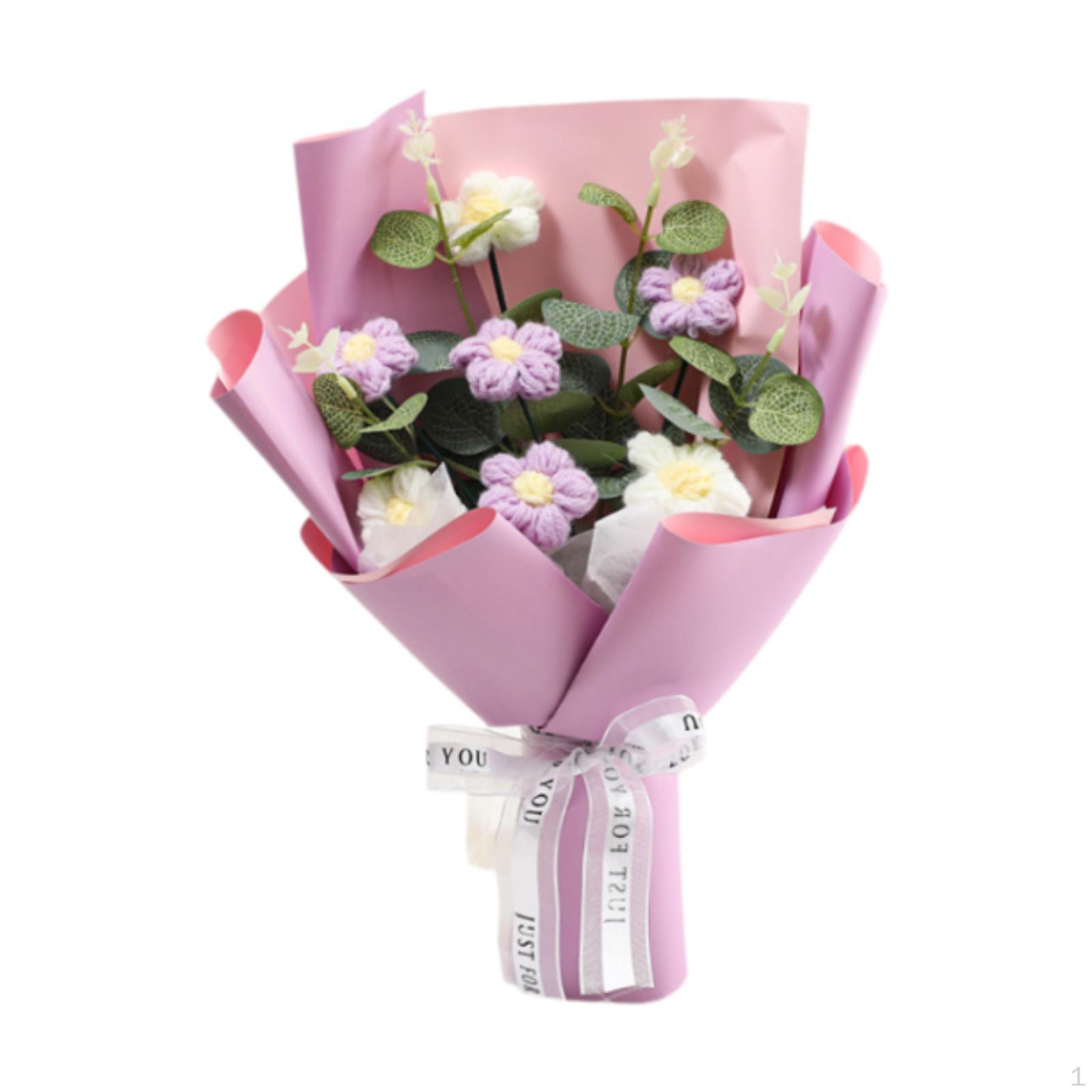 

Букет цветов крючком Декоративное ремесло Элегантный вязаный домашний декор на День святого Валентина