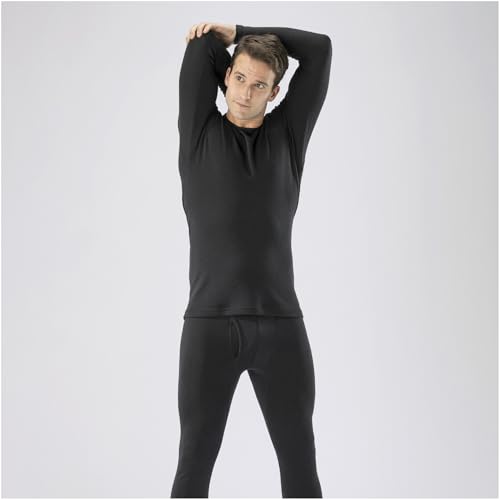 Heat-generating innerwear, Breath Thermo underwear, thick wool crew neck long-sleeve shirt, men's, C2JAAC10, black, size M