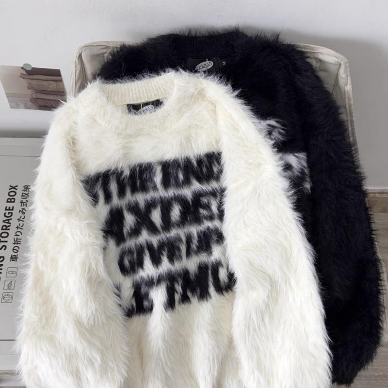 Unisex Retro Loose Knit Faux Mink Sweater - Lazy Style for Autumn/Winter