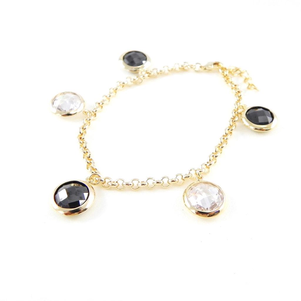 Les Trésors De Lily [C4786] - Brățară placată cu aur „Linda” alb-negru - 15 mm