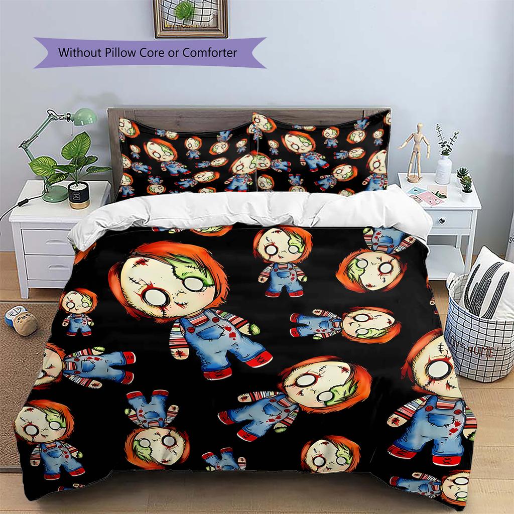 Chucky Pattern Bedding,Quilt Set Quilt Cover Pillowcase Home Birthday Gift (1 * Duvet Cover + 2 * Pillowcase, Without Core)