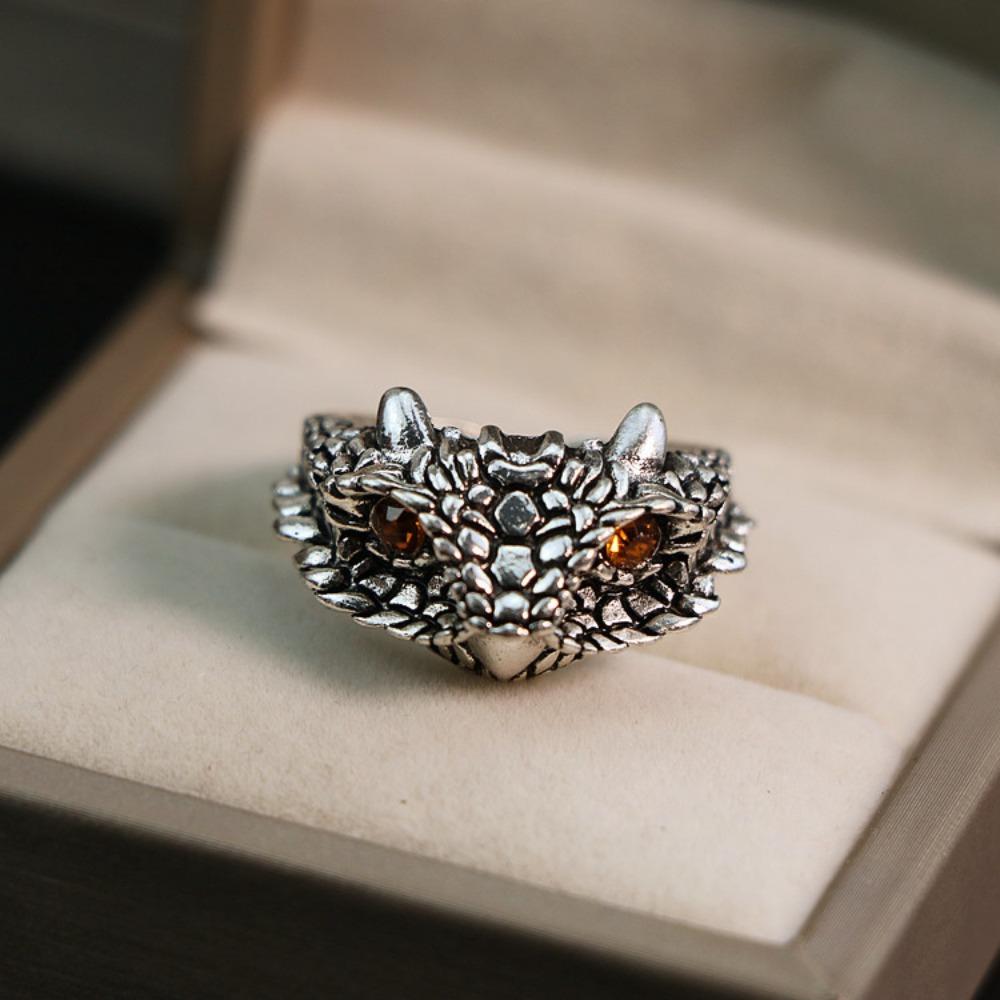 European and American Men's Trendy Metal Ring, Retro Style Cool and Handsome Design Totem Geometric Men's Ring