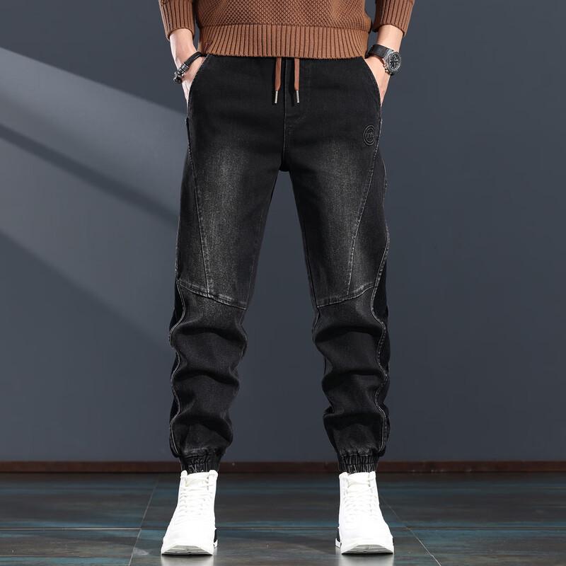 

Джинсы мужские Jieleinuo пэчворк свободные прямого кроя 2XL