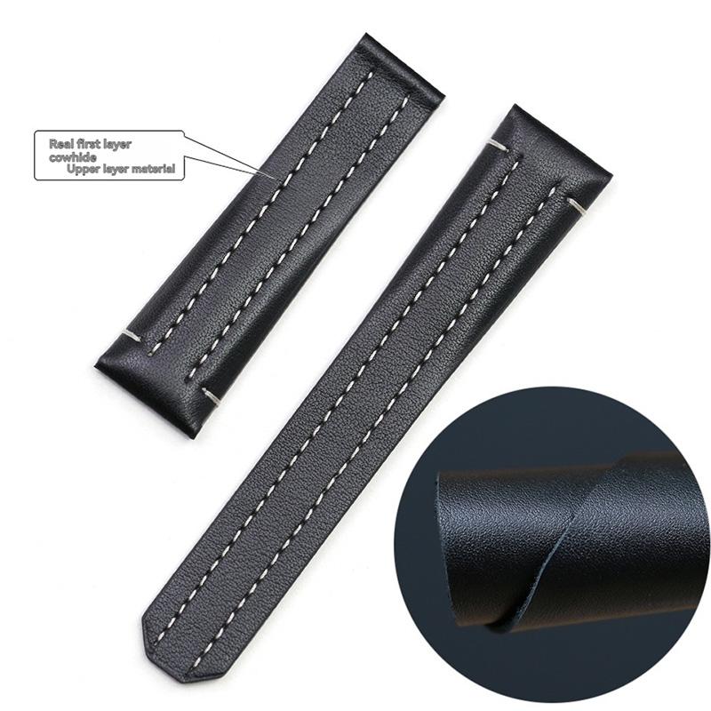 For Bucherer Patravi Series Leather Strap with Special Stitching Men's Folding Buckle Watchband 10625 Black Bracelet 20mm 22mm