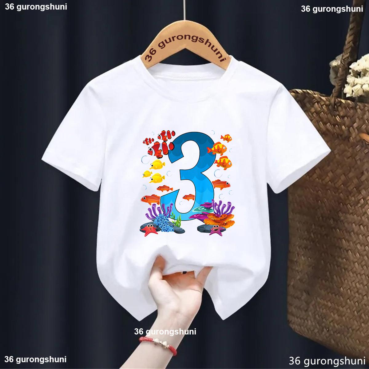 2nd To 3rd Birthday Party Ocean 2 Year Old Sea Fish Aquarium Boy Tshirt Birthday Gift Clothes Cute Baby Tshirt Boys Girls Tshirt 100