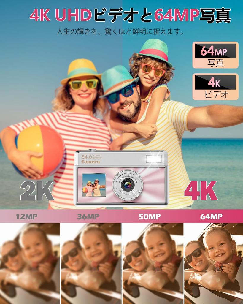 4K Video Recording, 64MP Dual Screen Digital Camera with 32GB Micro SD Card, AF Autofocus, Compact Camera, 2.83-inch IPS Large Screen and 1.5-inch