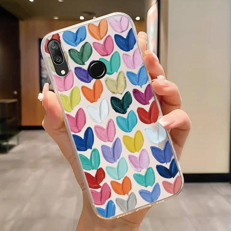 For Huawei Y7 Prime 2019 Y7 Pro 2019 P Smart Z Honor 9X Case Phone Cover Oil Butterfly Flower Heart Clear Bags Fundas Silicone
