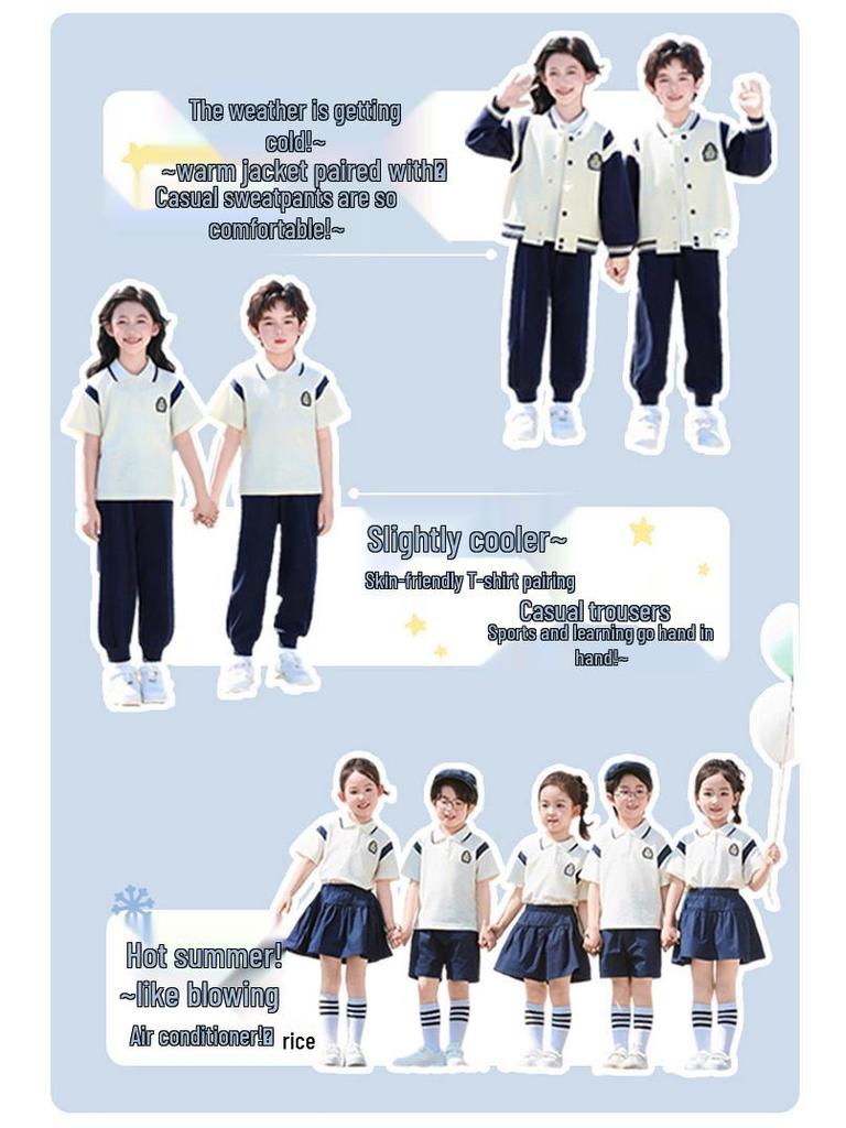 Primary School Sports Uniform Set: Spring & Autumn First Grade Three-Piece Outfit for Kindergarten & Children's Sports Events