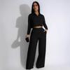 TW584 Women's Autumn Fashion Lapel Long Sleeve High Waist Wide Leg Pants Elegant Suit