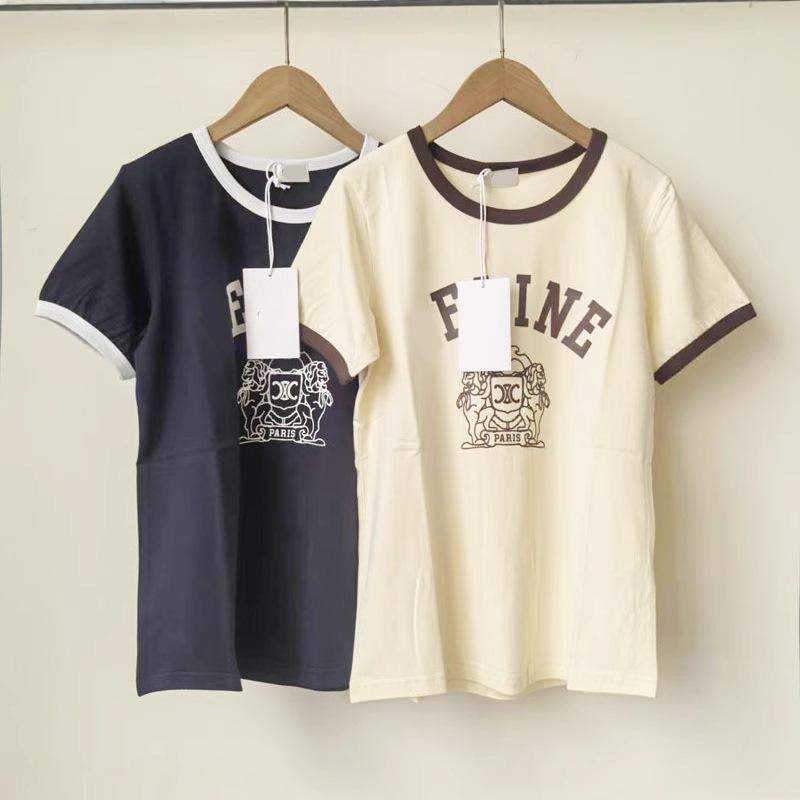 Spring/Summer Women's CE Style Cotton Knit Letter T-Shirt - Short Sleeve, Casual, Versatile.