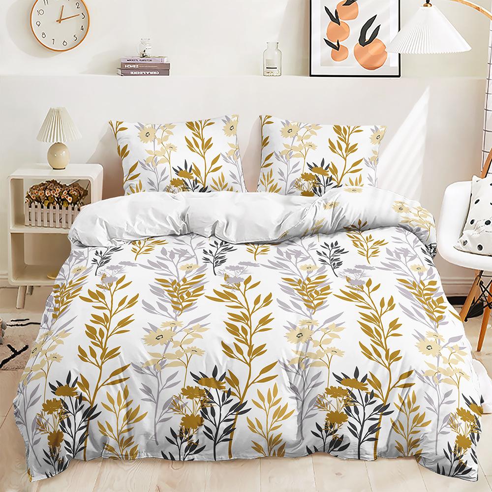 Three-Piece 3D Quilt Cover Plant Leaves Simple Wind Kit Bedding