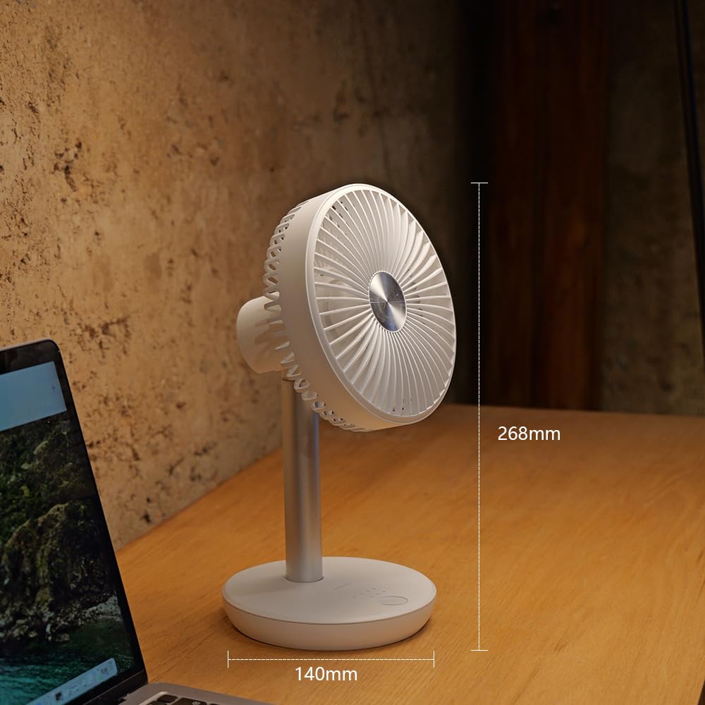 Cordless Desktop USB Timer 4000mAh High Quiet DC 4 Ideal for and Heatstroke Gift Wrapping Perfect Gift for or White Fan, Portable, Compact,