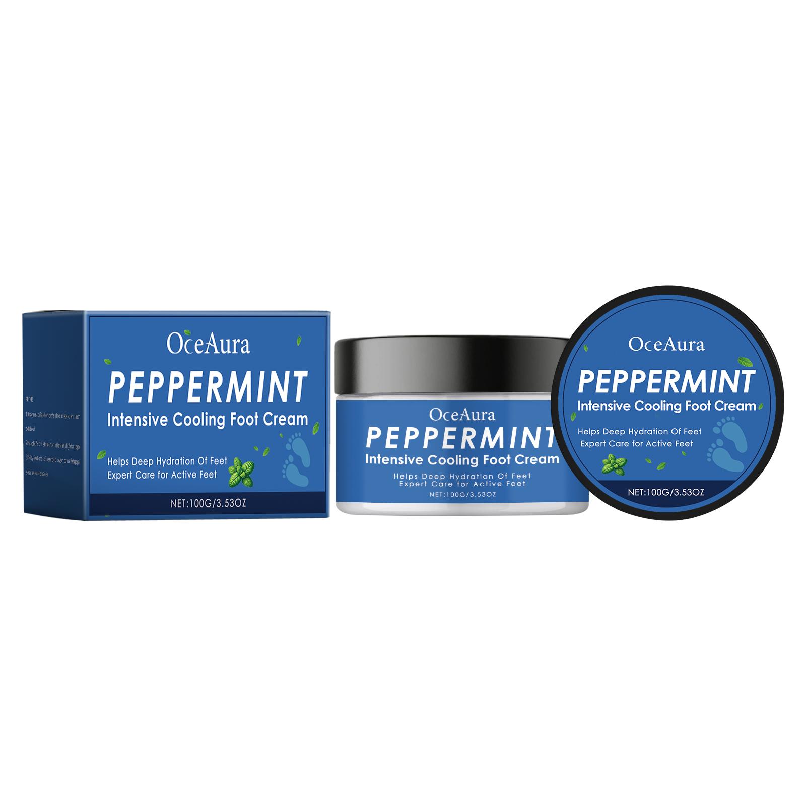 OceAura Summer Peppermint Cooling Foot Cream, Hydrating & Repairing Rough Foot Skin, Soothing Foot Fatigue, Softening Dry Cracked Heels, 100g