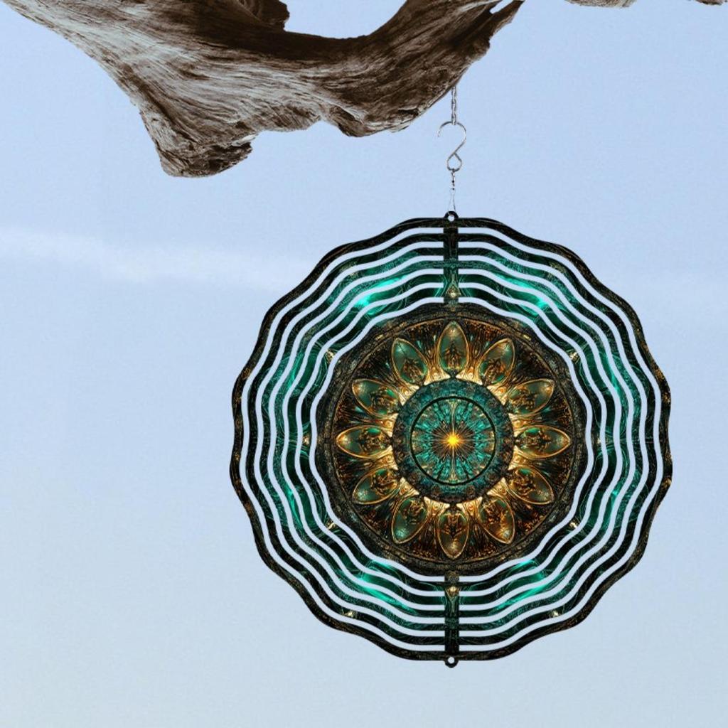 1pc 2D Mandala Wind Chime, Colorful Metal Garden Aesthetic Hanging Decor, No Battery Required, Outdoor Christmas and New Year Gift