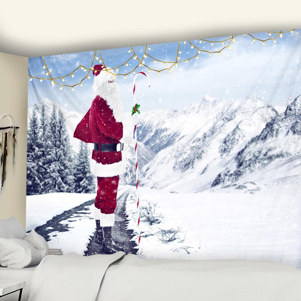 Christmas Snow Scene Tapestry Wall Hanging Art Cartoon Illustration Bohemian Style Bed Curtain Dormitory Home Decor