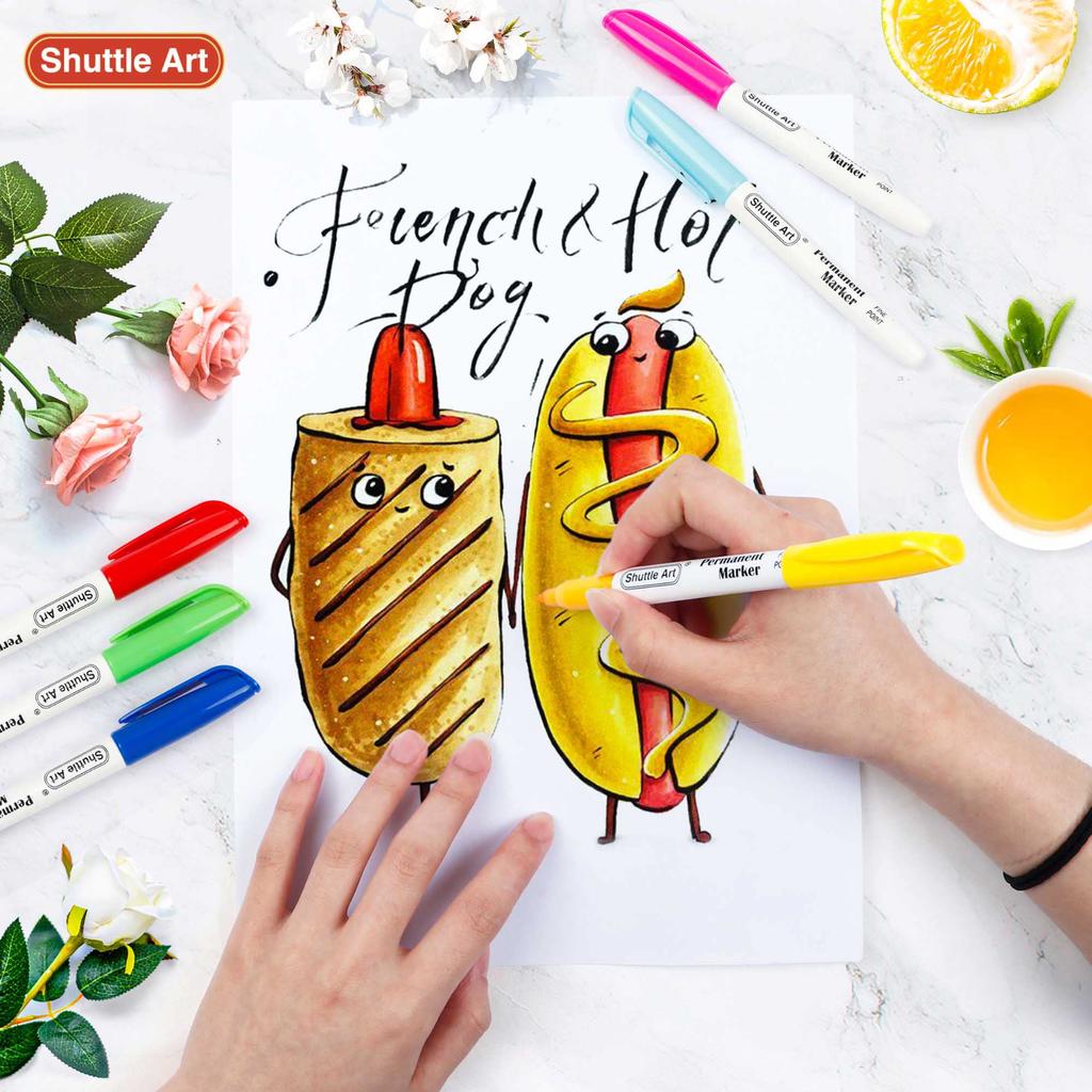 Shuttle Art Permanent Color Marker Fine 60 Quick Water for Coloring Writing and Notebooks Markers, Pens, Set, Point, Colors, Drying, Resistant, Kids,