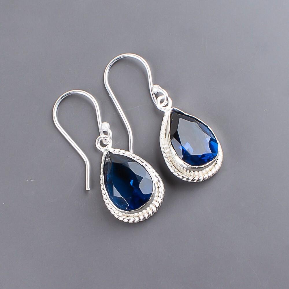 Piatră prețioasă Topaz Albastru Londra Argint Sterling 925 Bijuterii Handmade Cercei 1.40" EE-9-7