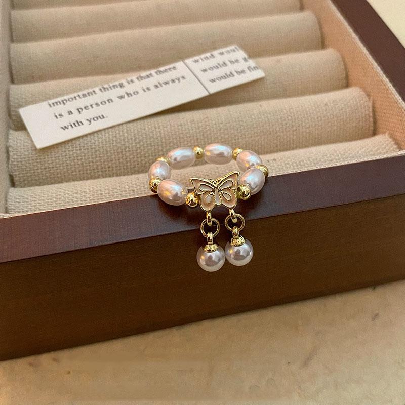 

Ретро Кільце з перлами у вигляді метелика, модний дизайн, еластична мотузка, кільце на вказівний палець, жіночі святкові прикраси для вечірки