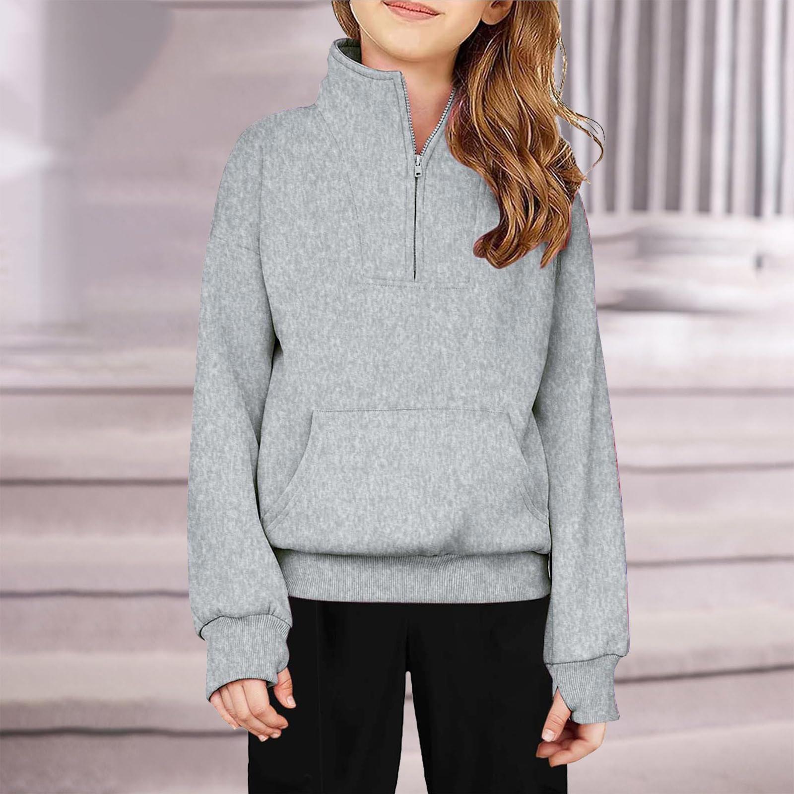 

Детский флисовый пуловер с молнией до середины для девочек - Худи однотонного цвета 140