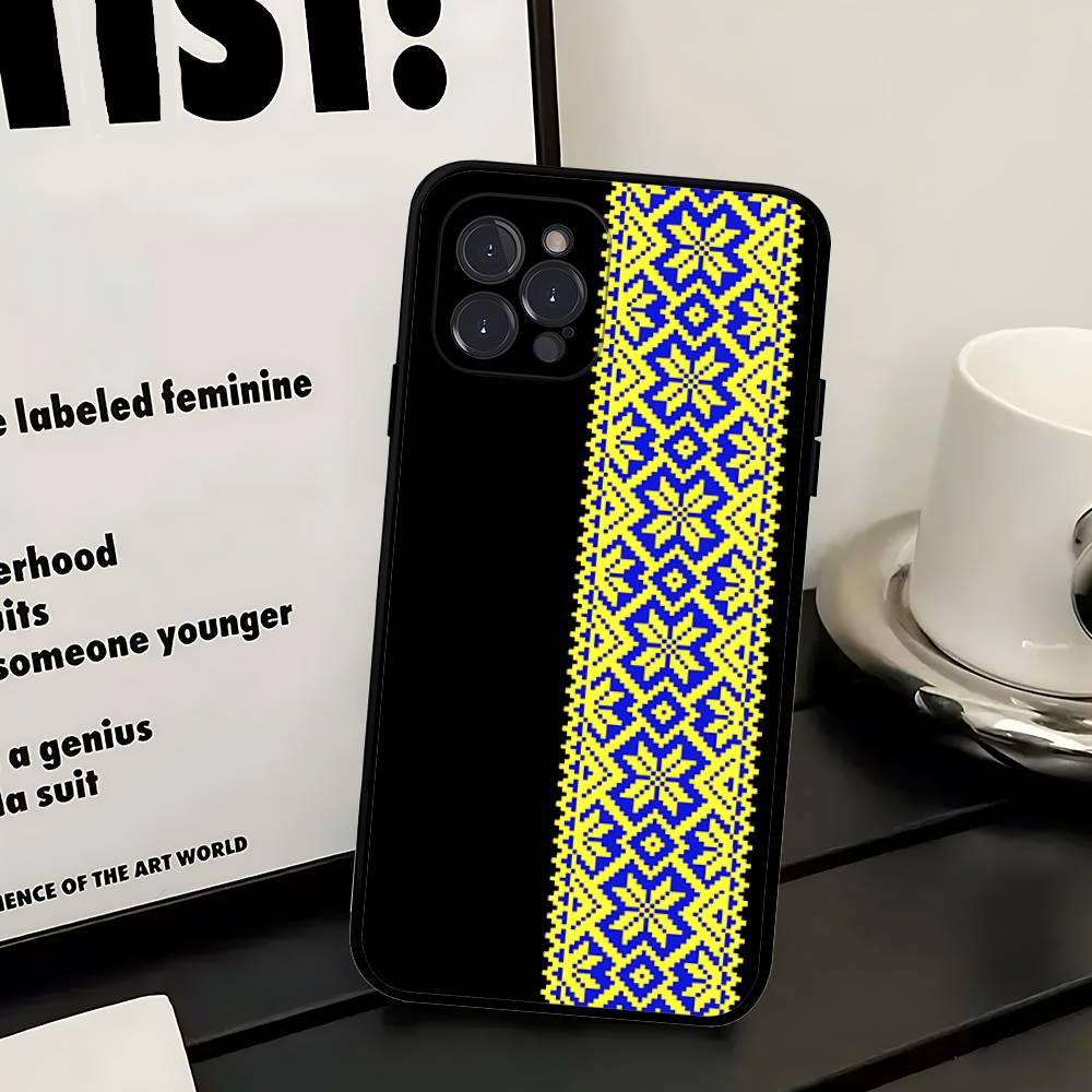

G-Ukraine Ornament Pattern For IPhone 17 16 15 14 13 12 11 Pro Max Plus Shockproof Black Soft Phone Cover iPhone 14