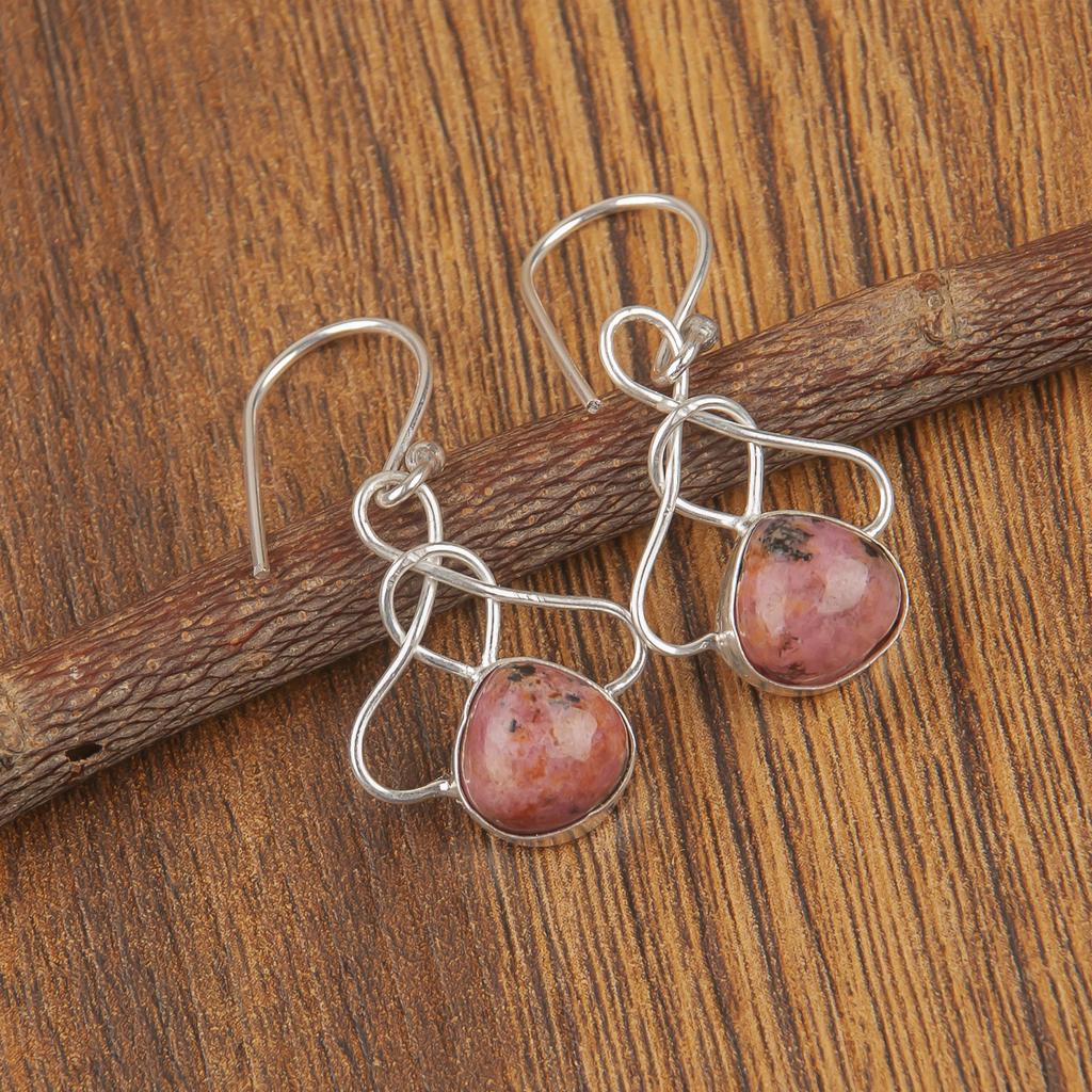 Natural Black Rhodonite 925 Sterling Silver Handcrafted Jewelry Designer Earrings 1.50" For Her EE-2-33