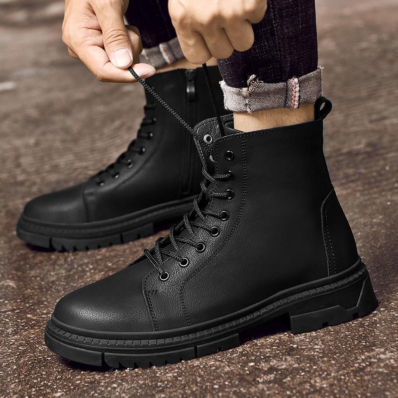 High Quality Rubber Thick Soled Wear-resistant Anti Slip Travel Boots Brand Men Leather Casual Boots Fashion Sports Hiking Boots