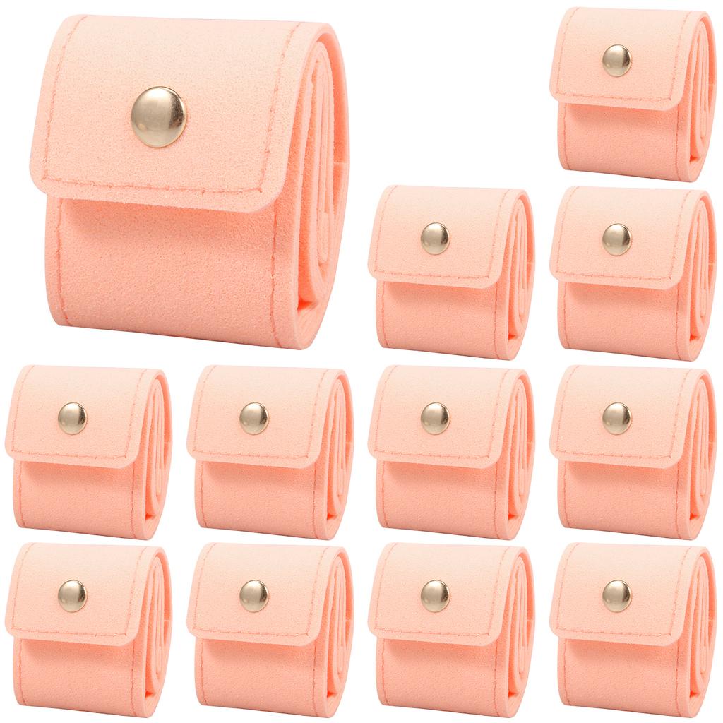 12Pcs Mini Jewelry Bag Foldable Leather Small Travel Jewelry Organizer Case with Metal Buckle for Earring Ring Necklace Storage