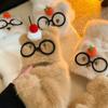 Cute Glasses Bear Plush Half Finger Flip Gloves Women's Winter Cartoon Versatile Can Be Cold, Windproof and Warm