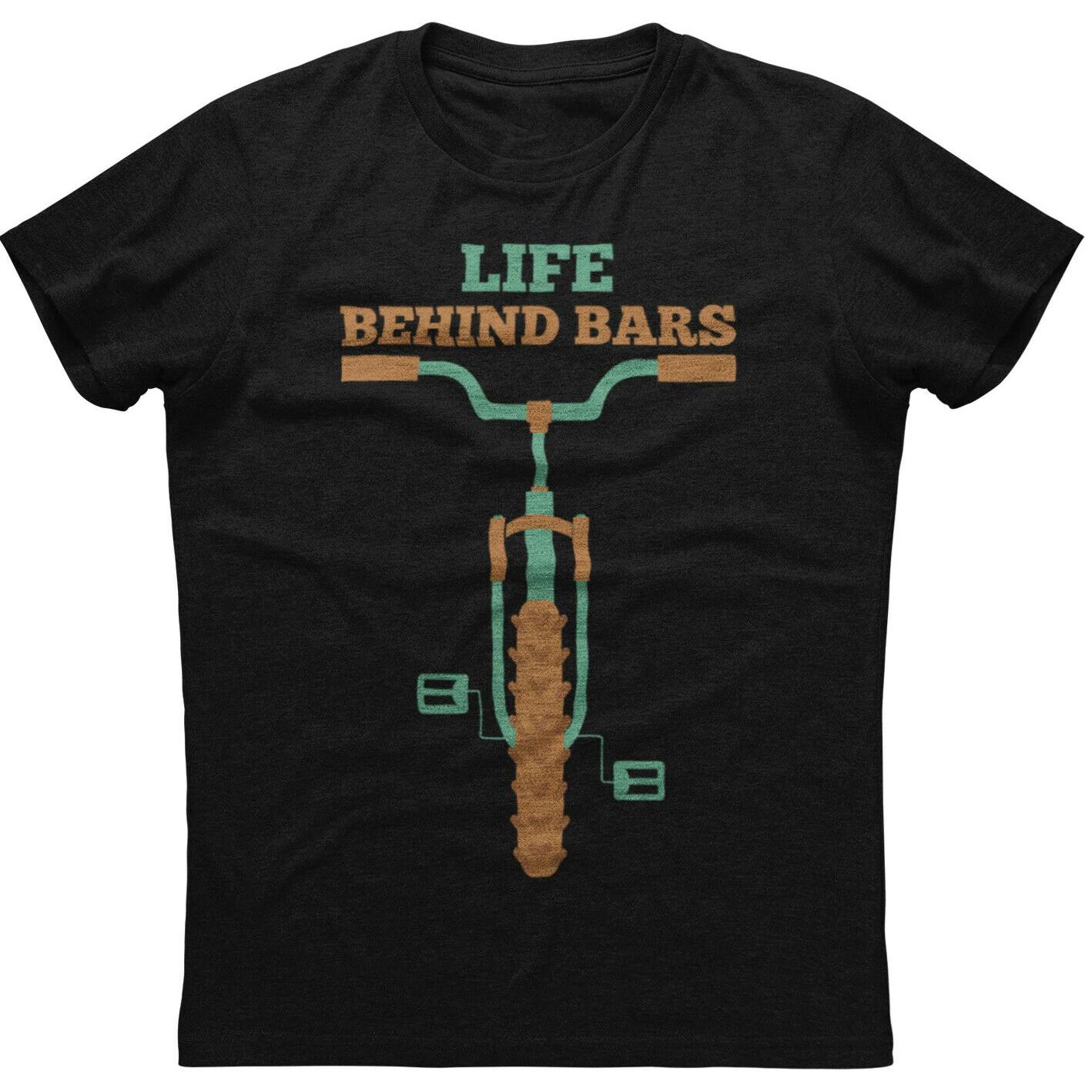 Life Behind Bars Mountain Bike Painted Short Sleeve Cotton Black Tshirt Mens 100 Cotton Casual Tshirts Loose Top Size S3XL S