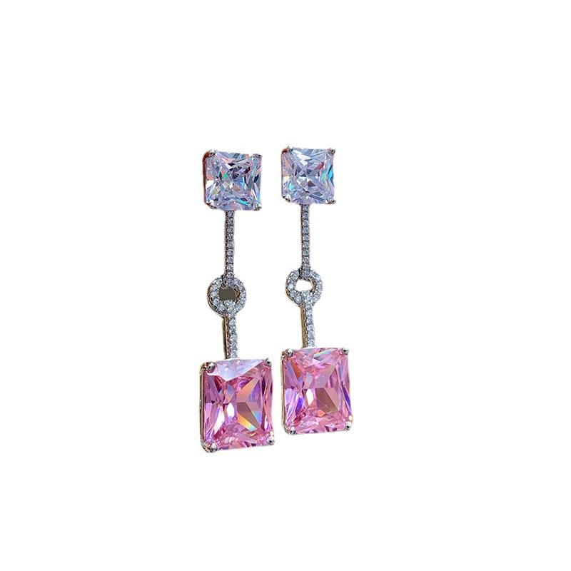 Rosa Diamant Edelstein, Ohrstecker, Mikro-Pavé-Fassung, Imitationsedelstein Gelber Diamant Lieferung