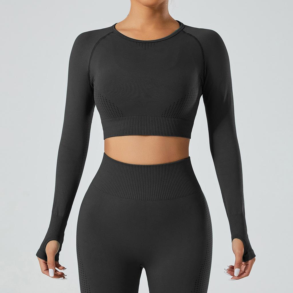 Seamless Running Sports Top, Breathable And Tight Fitting Fitness Jacket, Training Quick Drying, Wearing Long Sleeved Yoga Clothes For Women