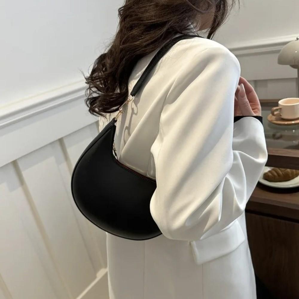 Large Capacity Moon Underarm Bag Solid Color Women's Hobo Bag Pu Leather Shoulder Bag  Women