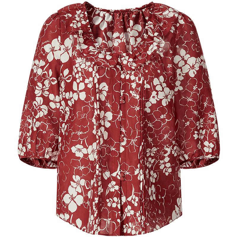 Retro Print Mulberry Silk Cotton Shirt M