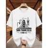 Europäische Größen Herren San Francisco Kalifornien Grafik-T-Shirt - Golden Gate Brücke & Stadtsilhouette Druck, Lässiges Sommer-T-Shirt mit Rundhalsausschnitt