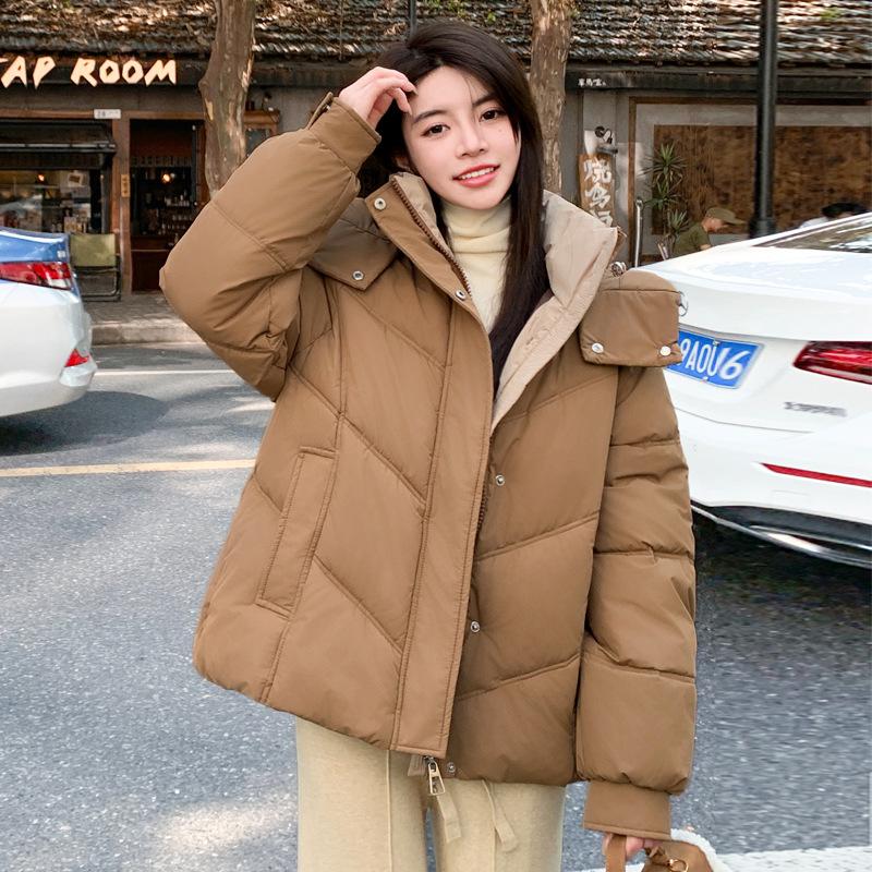 Down Cotton Jacket Women's Short Winter New Small Hooded Down Cotton Bread Jacket