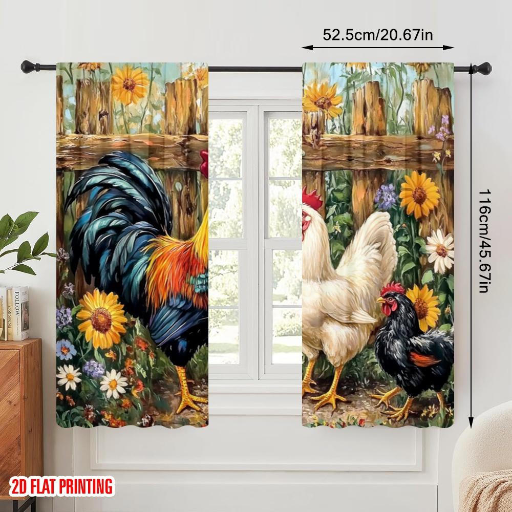 2pcs,2D Plane Printing Curtain Fabric Farm Flock Harmony Versatile 100% Polyester (without Rod) Holiday Use for Bedroom Living