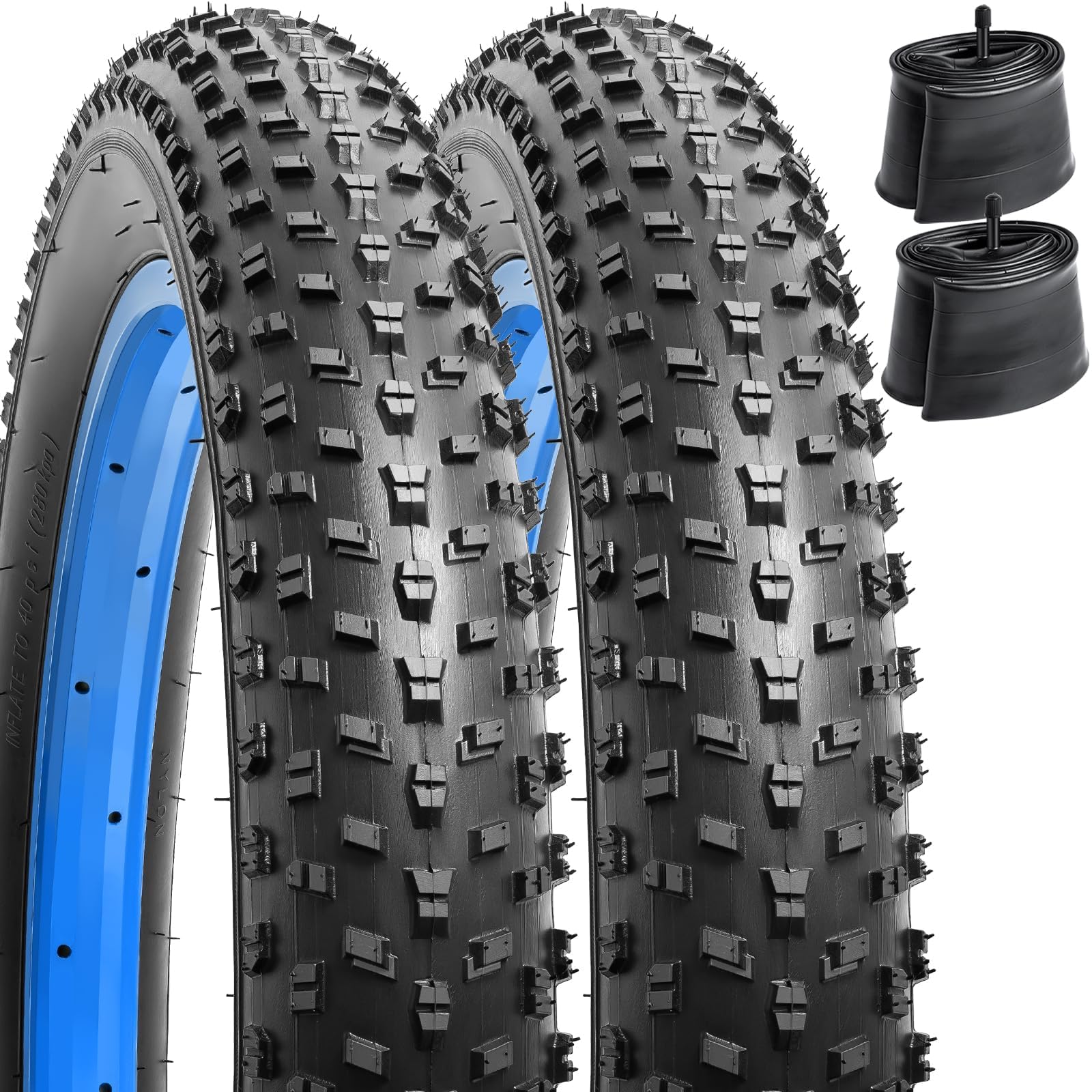 

YunSCM Set of 2, 20x3.0 76-406 Bicycle Tires and 20x3.0/3.5 Tubes with 32mm Wall and 32mm American Valves, for 20-inch 3.0 Fat Bikes, Y-064