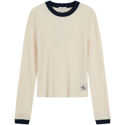 Waffle Texture Commuter Color Block Round Neck Long Sleeve T-Shirt Women Tops 47D225G