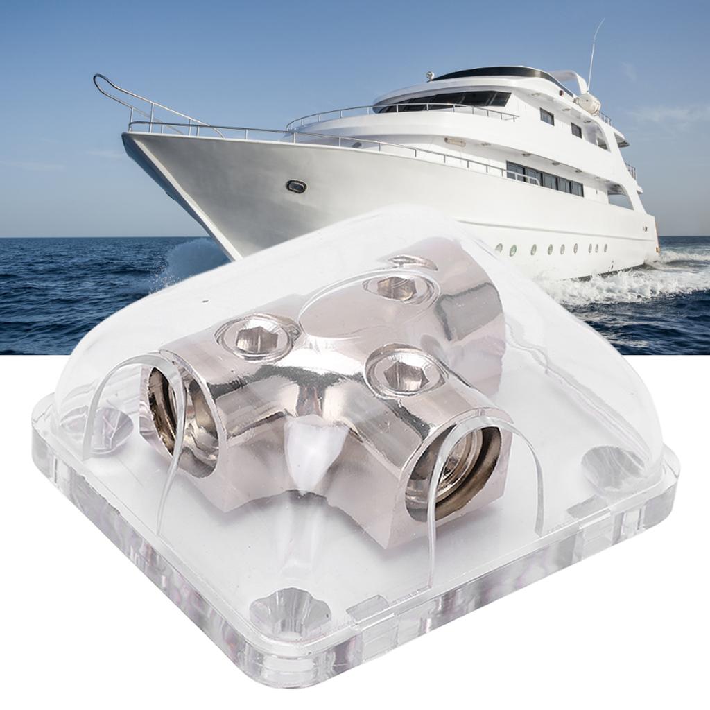 2 Way Power Distribution Block 0GA 1 In 2 Out Zinc Alloy Chrome Plated Universal for Car Boat