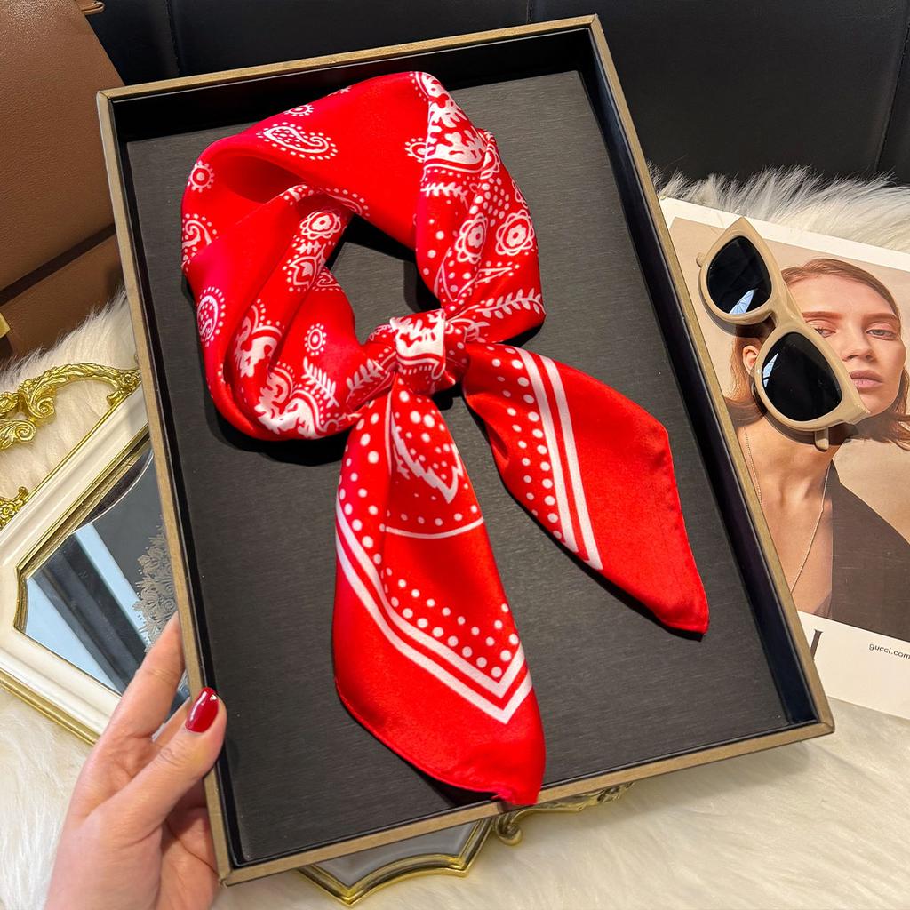 New Luxury Paisley Print 70*70cm Square Scarf Women Soft Satin Hairband Neckerchief Tie Female Headband Foulard Bag Ribbon Gift