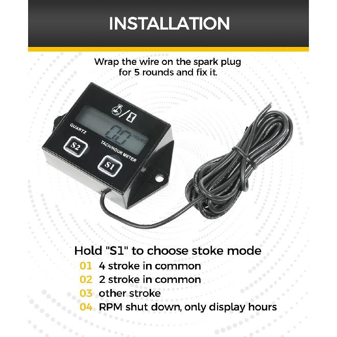 Tachometer,Small Engine Tachometer,Car Accessories Tachometers for Small Engines,Waterproof Inductive Tachometers for Chaaw Marine ATV Motorcycle UTV
