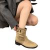 [Fanfna] Old Money Wind Retro Suede Pleated Pile Boots Thick Heel Belt Buckle Short Martin Boots Women's Outer Wear