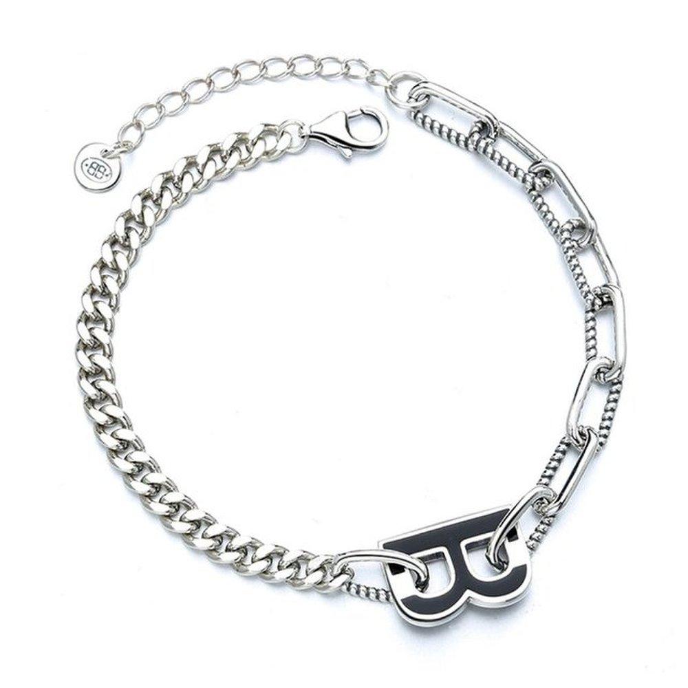 High-quality 925 Sterling Silver Chain Bracelet Black B Half Chain Bracelet B197 925 Silver Bracelet (Wfgie3M)