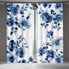 Set Of 2 Blue Floral Watercolor Curtains Drapes Bedroom Living Room Darkening Made Polyester Window Treatment